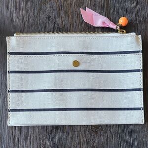 J. Crew Cream and Black Striped Clutch